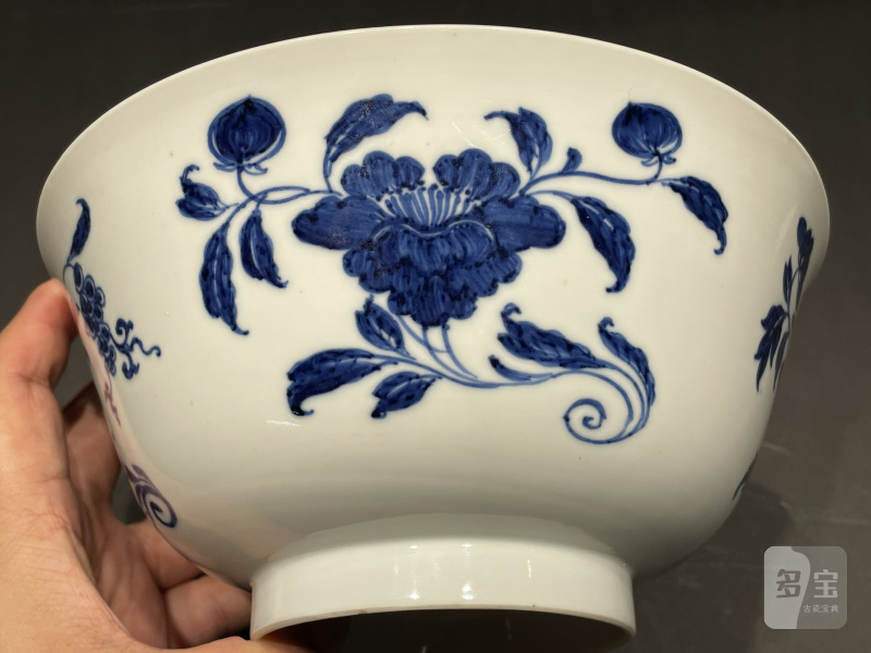 清康熙 仿宣窑青花折枝花纹纹碗 - 图4